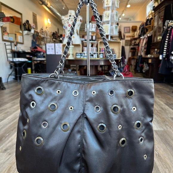Vintage Studio Pollini Studded Grommet & Chain Strap Tote Bag - Picture 1 of 5
